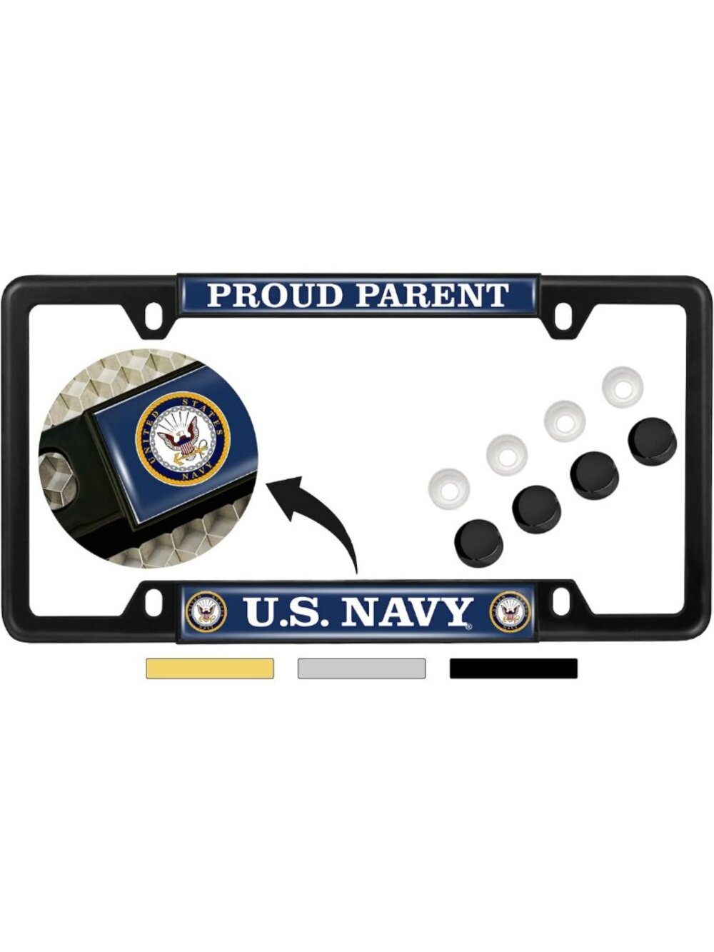 Proud Parent US Navy Eagle & Anchor Metal License Plate Frame - Black Decor